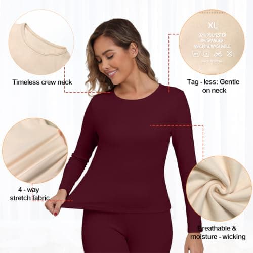 IWOLLENCE Thermal Long Sleeve Top Women (Burgundy, M) — view 5