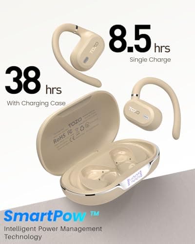 TOZO OpenWear Open-Ear Headphones, AI Translation Earbuds for 164 Languages, Bluetooth 5.4 with Smart Digital Display, Fast Charging, ENC Noise Cancelling Running Headphones for Sports, Office (Khaki) — view 4