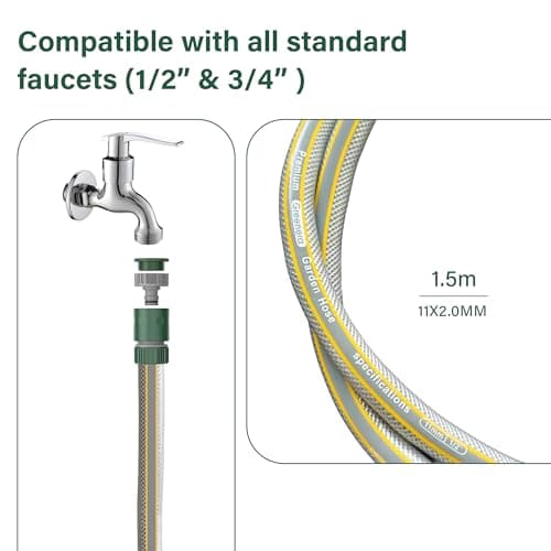 1.5m Short Hose Pipe ø 11 mm (1/2") | Universal Connection Kit | Small Hosepipe Including 3/4'' Male Threaded | 2 in 1 Tap Adapter | Fitting Kit for Garden Hose Reel Cart — view 4