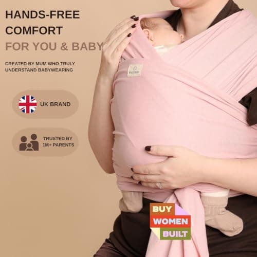 RYLOOBABY Baby Sling Carrier & Stretchy Baby Wrap – Newborn Baby Carrier 3.2–15 kg, Soft Cotton Hands-Free Babywearing Sling, Hip Healthy, One Size XXS–XXXL – Dusty Pink — view 2