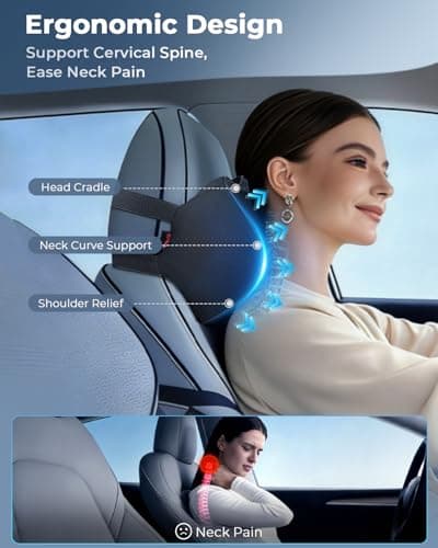 Aukee Memory Foam Car Neck Pillow Soft Leather Headrest for Driving Home Office Black (1PC) — view 2