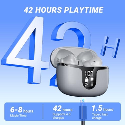 AOVOCE Wireless Earbuds Bluetooth 5.4 Headphones in Ear with 4 ENC Noise Cancelling Mic 2026 New Ear buds 42h Playtime HiFi Stereo Deep Bass Earphones IP6 Waterproof LED Display Bluetooth Earbuds — view 5