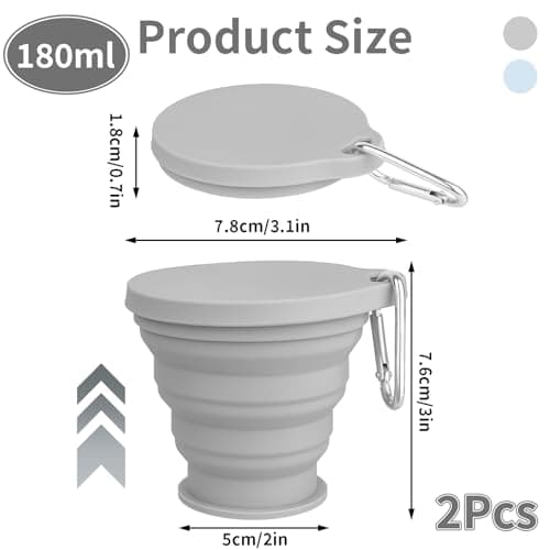 2 Pcs Silicone Foldable Cup,Collapsible Travel Cup with Lid,Blue+Gray — view 2