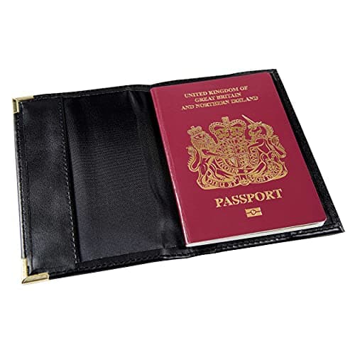 Esposti British Passport Holder | UK Passport Wallet | UK Passport Cover | Non EU | Premium PU Leather | Gold Protective Corners | Black — view 3