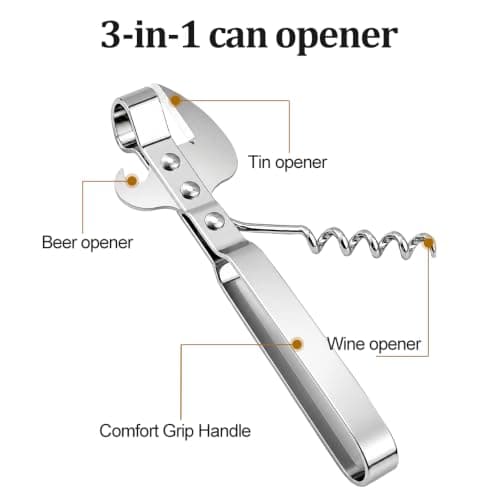 3-in-1 Corkscrew Wine Bottle Opener | Wine Opener Stainless Steel, Waiter's Friend All-in-One Corkscrew and Bottle Opener for Restaurant, Bar, Home | Sommelier Multi-Tool — view 3