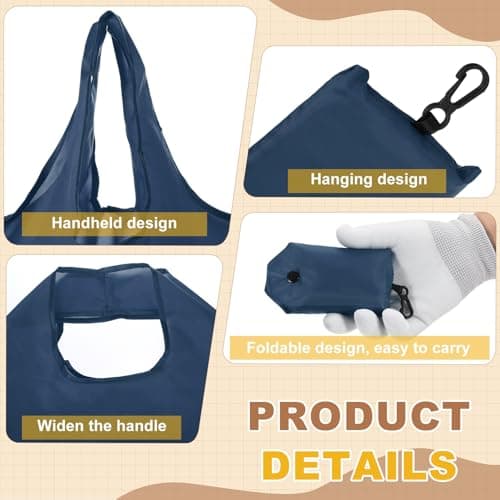 sourcing map 4 Pack Foldable Travel Bag with Handles, Lightweight Polyester Fabric Reusable Grocery Bags, Washable Shopping Tote Pouch for Women & Men Travel Beach Storage, Navy Blue — view 4
