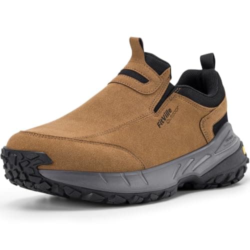 FitVille Men's Extra Wide Hiking Shoes,Slip On Trainers Outdoor Trekking Walking Shoes for Swollen Feet Khaki Tan 10 UK Wide — view 3