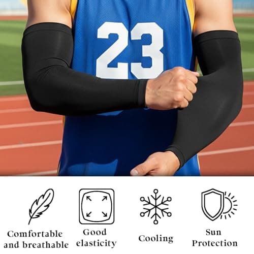 JEKUGOT 3 Pairs Arm Sleeves for Kids, UV Sun Compression Sleeve Arm, Utdoor Sport Sleeves Breathable for Boys Girls, Volleyball, Football, 5-12 Years for Sunburn Sleeve (Black, White, Grey) — view 3