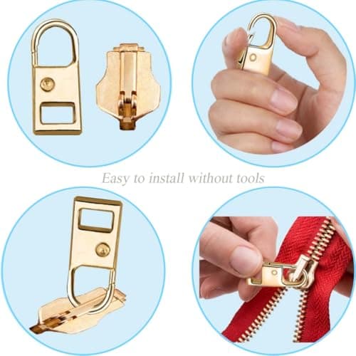 Zipper Pull Replacement,6 Pcs Metal Zipper Repair Tab for Luggage BackpacksJackets Handbags,Universal Zip Head Fixer for Suitcases Purses Clothing(Gold) — view 6