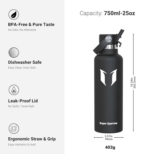 Sparrow Insulated Water Bottle 750ml FlipFlow Metal Drinks Bottle Straw — view 3