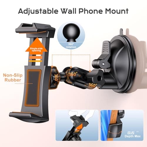 MAGJIEYX Suction Cup Mirror Phone Holder, Portable Content Creator Phone Mount for Car Bathroom Kitchen Makeup Selfies 360° Rotatable Wall Mount Fits for iPhone Samsung all Smartphones (Not Light) — view 3