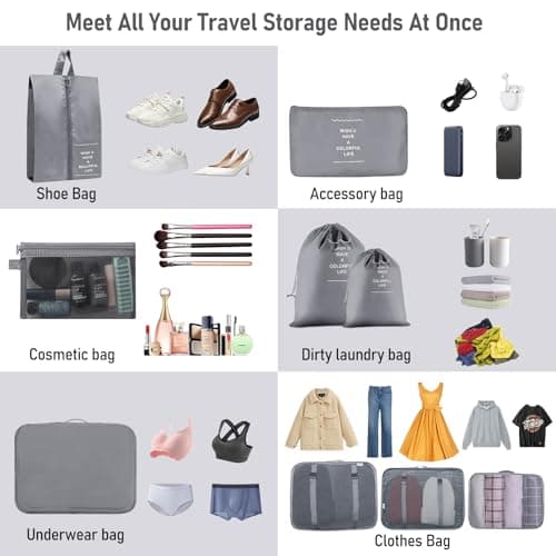 Packing Cubes for Suitcases, 10 pcs Travel Organiser Packing Bags for Clothes Shoes Toiletries Travel Luggage Organizers Storage Bags — view 6