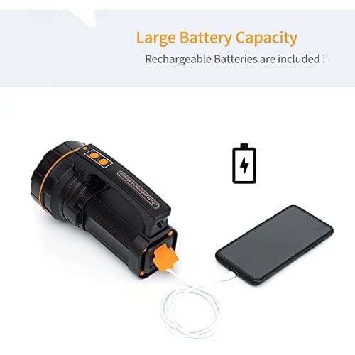 MAYTHANK Most Powerful Handheld Torch LED Super Bright USB C Rechargeable, Side Lantern/Long Range/Long Lasting/Handle/Strap, Large Spotlight Flashlight Heavy Duty High Power Strong Torch Home — view 4
