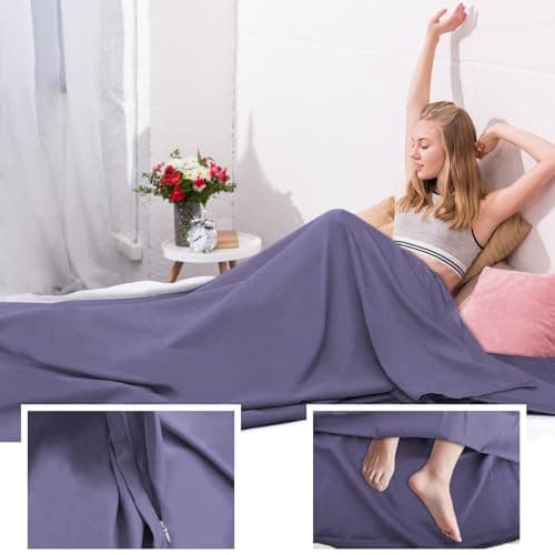 BREENHILL Sleeping Bag Liner, Camping Travel Sheet with Zip, Purple 80cm — view 6