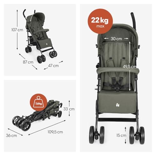 Hauck Fold N Care, Olive - Lightweight Umbrella Pushchair with Raincover from 6 Months to 22 kg, Lie Flat, Compact Fold, Sun Canopy UPF 50+, EVA Wheels, Large Basket, Travel Stroller — view 3