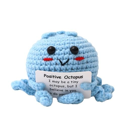 Positive Crochet Animals - 6.5x6.5cm Wool Knitted Octopus Doll | Handmade Motivational Toy | Encouragement Card, Cute Keychain, Desk Decor For Coworkers, Teachers, Students, Friends, Travel