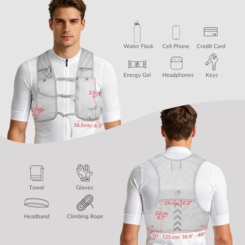 Outplea Breathable Reflective Running Vest with 2 pcs Soft Water Bottle for Men Women, Ultralight Hydration Vest for Jogging Trail Running Cycling Race Marathon, Grey/L — view 2