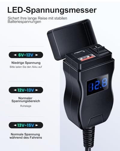 ZEXMTE Motorcycle USB Charger, Dual USB Type C PD & Quick Charge 3.0 Motorbike Phone Charger with Voltmeter & ON/Off Switch, motorcycle usb socket waterproof for All Phones, Tablet, GPS — view 4
