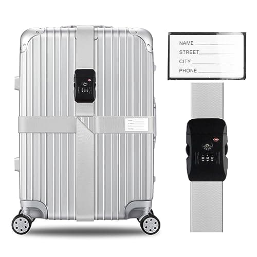 Veki Cross Luggage Straps Set TSA Approved with Lock, Silver grey, 1pc