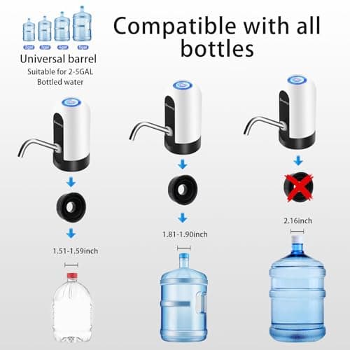 EASYSPEED Water Bottle Pump with 2 Adapters, Portable USB Automatic Water Dispenser Fountain, Electric Drinking Pump for 2-5 Gallon Water Bottle,White — view 2