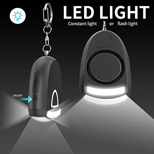 Lancoon Rechargeable Safe Personal Alarms Self Defense for Women Children Elderly with LED Flashlight Travel Essentials Emergency Security 125dB Loud Keychain Alarm Outdoor Safety Pink — view 3