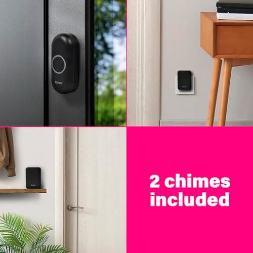 Byron Wireless Doorbell Set – Twin Pack – Battery Portable and Plug in – 150 m Range – 16 Melodies – Black – DBY-22354BS — view 2