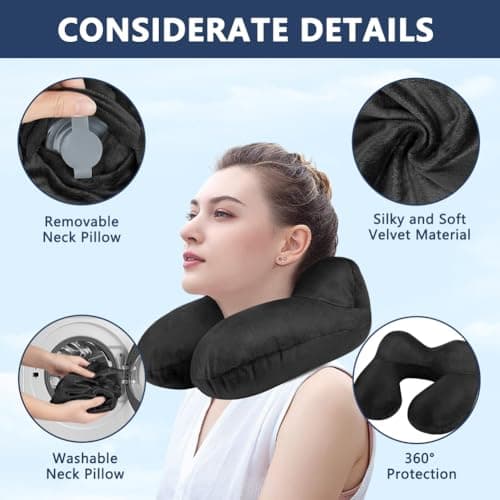 flintronic 2PCS Inflatable Travel Pillow, Inflatable Travel Pillow for Airplane, Soft Velvet Neck Support, Lightweight Ergonomic Sleeping Neck Pillow for Airplane, Car, Train, Office, Camping — view 3