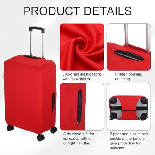 sourcing map Travel Luggage Cover, Washable Suitcase Covers for Luggage Anti-scratch Suitcase Protector Elastic Baggage Protective, Fits 22-25 Inch Suit Case, Red — view 3