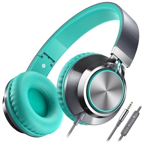 Ailihen C8 Wired Headphones with Microphone and Volume Control, Grey Mint