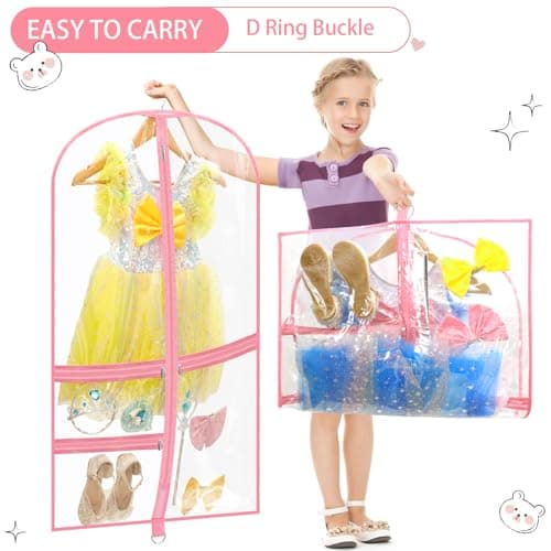 4 Pack Clear Dance Garment Bags 40" Dance Costume Bags with 3 Pockets,Pink — view 3