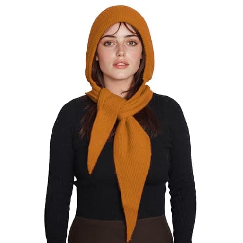 ACUSHLA Women's Hooded Scarf, 2-in-1 Knitted Hat Scarf Neck Warmer, ORANGE