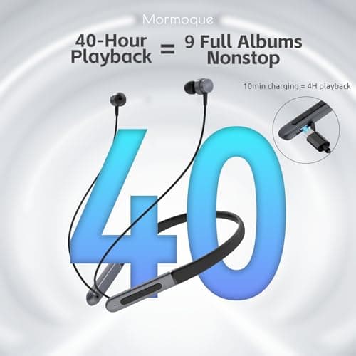 MORMOQUE Neckband Bluetooth Headphones,Wireless Earbuds with Magnetic Switch,Built-in Microphone Earphone,40H Playtime,ENC+IPX5 Waterproof HD Bass,for Sports/Running/Gym/Travel,Compatible iOS/Android — view 5