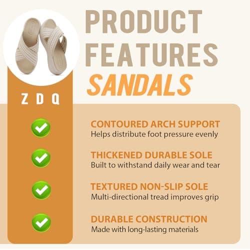 ZDQ Sandals for Women with Arch Support Lightweight Breathable Summer Slides Casual Cushion Walking Sandals for Daily Wear Beige 4.5 — view 2