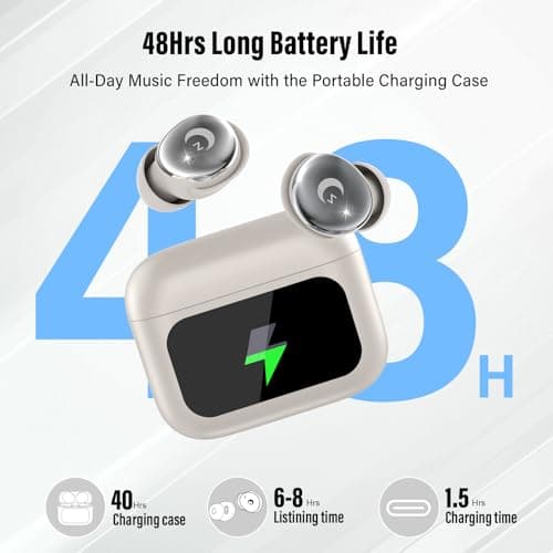Wireless Earbuds with Smart Touch Screen, 2026 Mini Sleep Earbuds Bluetooth 5.4 Headphone In Ear with Noise Cancelling Mic, 48Hrs Playtime Hi-Fi Stereo Sound, 5 EQ Modes/IP7 Waterproof Ear Buds White — view 5