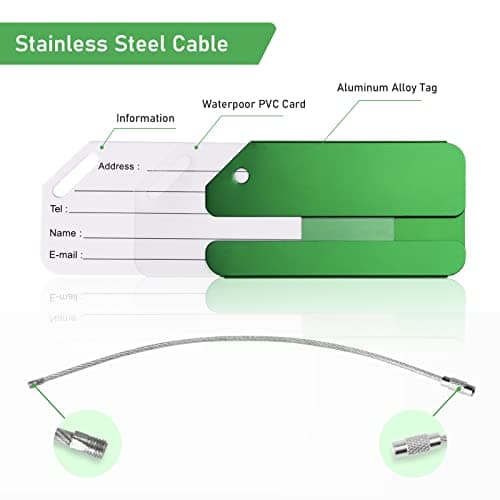 Flintronic 7 Pcs Luggage Tags, Aluminum Alloy Baggage Labels, Suitcase ID Tag Set, Handbag Tag Labels Travel Accessories for Checked Luggage, Hand Luggage and Handbags - Multicolors — view 4