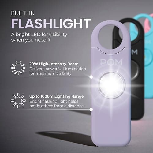 POM Personal Safety Alarm for Women – 130dB Loud Emergency Siren, USB-C Rechargeable with Bright LED Flashlight, Portable Keychain Design for Self Defense, Purse, Backpack & Travel (Lavender) — view 4