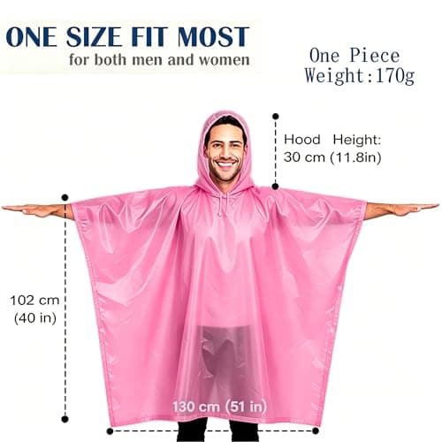 JXJIUA 2 Pack Rain Ponchos for Men/Women Waterproof Reusable Emergency Raincoats with Hoodand Drawstring -Lightweight Ponchos Pink — view 2