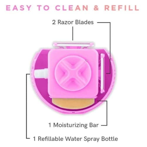 3-in-1 Portable Lady Shaver with Razor Blades, Moisturising Bar and Refillable Water Spray, 10cm (Pink) — view 4