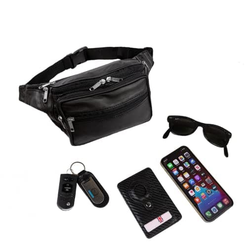 Woodland Leathers Genuine Leather Bum Bag Belt Bag for Women and Men, Black — view 5
