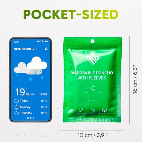 ZENO Disposable Rain Poncho Waterproof with Sleeves - For Adults - Rain Coat with Hood, Pack of 4 - for Women and Men - Hiking, Camping — view 4