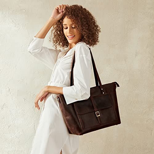 S-ZONE Women Vintage Genuine Leather Tote Bag Large Shoulder Handbag Work — view 2