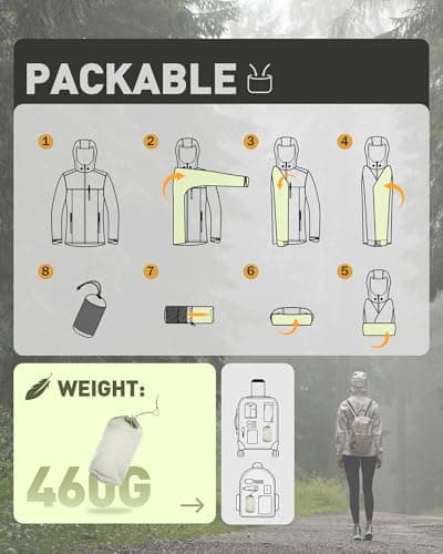 33,000ft Women's Lightweight Waterproof Jacket Packable Hooded Rain Jacket Breathable Windbreaker Softshell Raincoat for Outdoor Running Walking Hiking (Beige-M/UK 12) — view 5