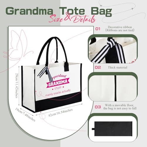 Hestya 2 Pieces Christmas Grandma Gifts from Grandchildren Include 1 Shopping Tote Bag and 1 Keyring for Grandma with Pouch for Granny Mothers Day Christmas Birthday Beach Present — view 3