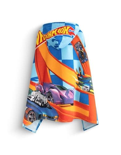 Hot Wheels Race Track Boys Blue Poncho Towel | Hooded Beachwear with Multi-Car Graphics & Checkered Pattern | Poolside Cover-Up | After-Bath Towel for Kids Merch — view 3