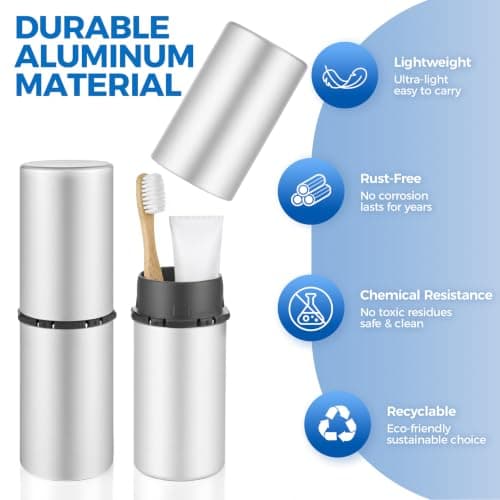 Aluminum Toothbrush Travel Case, Dustproof Travel Toothbrush Holder with Mouthwash Cup, Portable Toothbrush and Toothpaste Travel Case for Traveling, Bathroom, Camping, Business Trip-Silver — view 2