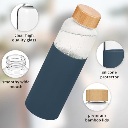 LIMILI 2 pack 500ML Glass Water Bottles With Bamboo Lids and Silicone Covers, Leak Proof Reusable Drinking Bottles for Hot Cold Drinks, Work, Gym, Home — view 4
