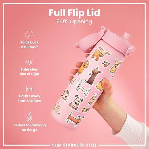 Ion8 Lightweight Steel Water Bottle, 600 ml/20 oz, Non-Insulated, Leak Proof, Easy to Open, Secure Lock, Dishwasher Safe, Flip Cover, Fits Cup Holders, Carry Handle, Metal Water Bottle, Dogs — view 4