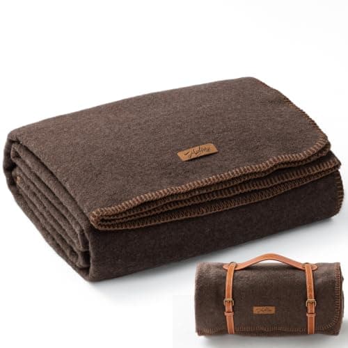 Molithe 100% Wool Blanket, 62" x 86", Warm, Thick, Washable, Military Wool Blanket, Great for Camping, Outdoors, Sporting Events, Survival Kits, Brown