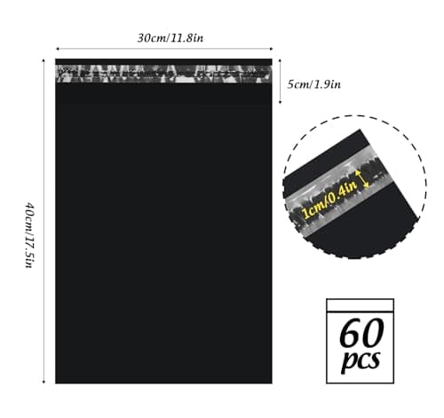 Anstore 12 x 16 Parcel Bags, 60 Pcs Black Delivery Bags for Parcels, Large Postage Bags, Odorless Self-Seal Mailing Packing Bags for Clothes & Shipping, Tamper-Proof, Opaque, Waterproof — view 2