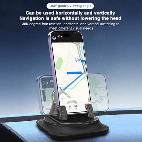 Dashboard Phone Stand, Silicone Mat Mount, Adhesive Base, Vertical Horizontal Use, Automotive Organizer, Compatible with Minivan Caravan Sedan Pickup Truck, 4.13x4.13x3.35in — view 2